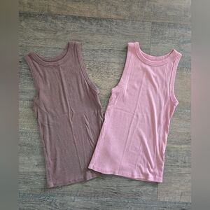 Sleeveless Ribbed Tank Top - Pink and Mauve